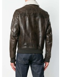 Blouson aviateur en cuir marron foncé Belstaff