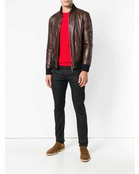 Blouson aviateur en cuir marron foncé Barba