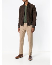 Blouson aviateur en cuir marron foncé Canali