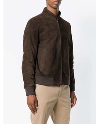 Blouson aviateur en cuir marron foncé Canali