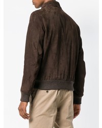 Blouson aviateur en cuir marron foncé Canali