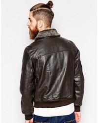 Blouson aviateur en cuir marron foncé Schott