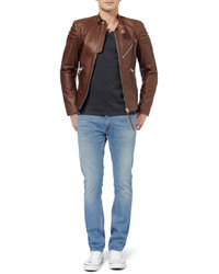 Blouson aviateur en cuir marron foncé Acne Studios