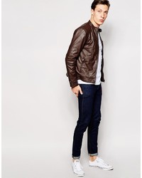 Blouson aviateur en cuir marron