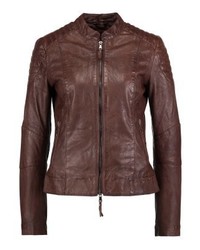 Blouson aviateur en cuir marron Be Edgy