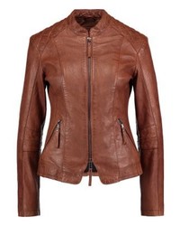 Blouson aviateur en cuir marron Be Edgy