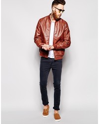 Blouson aviateur en cuir marron Asos