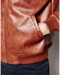 Blouson aviateur en cuir marron Asos