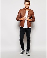 Blouson aviateur en cuir marron Asos