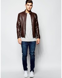 Blouson aviateur en cuir marron Asos