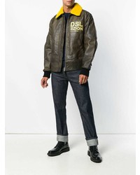 Blouson aviateur en cuir marron Diesel