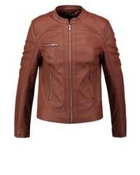Blouson aviateur en cuir marron Even&Odd