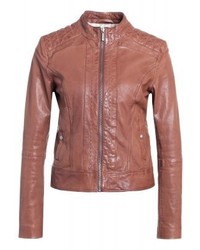 Blouson aviateur en cuir marron Hugo Boss