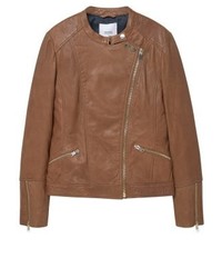 Blouson aviateur en cuir marron Mango