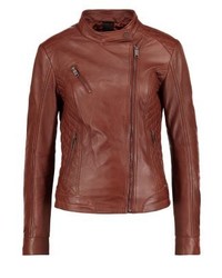 Blouson aviateur en cuir marron Maze