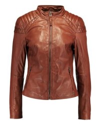Blouson aviateur en cuir marron Maze