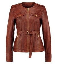 Blouson aviateur en cuir marron Michael Kors