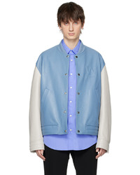 Blouson aviateur en cuir matelassé bleu clair