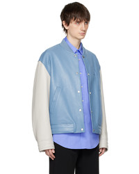 Blouson aviateur en cuir matelassé bleu clair Wooyoungmi