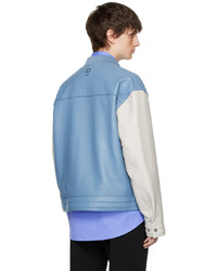 Blouson aviateur en cuir matelassé bleu clair Wooyoungmi