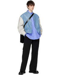 Blouson aviateur en cuir matelassé bleu clair Wooyoungmi