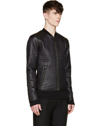 Blouson aviateur en cuir matelassé noir Dolce & Gabbana