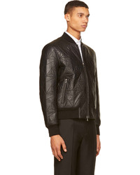 Blouson aviateur en cuir matelassé noir Neil Barrett