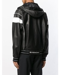 Blouson aviateur en cuir noir et blanc Givenchy