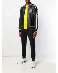 Blouson aviateur en cuir noir et blanc Plein Sport