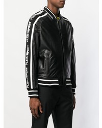 Blouson aviateur en cuir noir et blanc Plein Sport