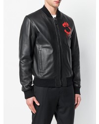 Blouson aviateur en cuir noir Philipp Plein