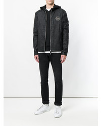 Blouson aviateur en cuir noir Philipp Plein