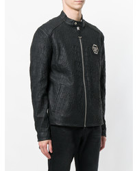 Blouson aviateur en cuir noir Philipp Plein