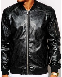 Blouson aviateur en cuir noir Asos