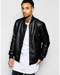 Blouson aviateur en cuir noir Asos