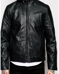 Blouson aviateur en cuir noir