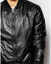 Blouson aviateur en cuir noir