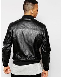 Blouson aviateur en cuir noir