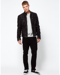 Blouson aviateur en cuir noir