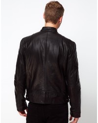 Blouson aviateur en cuir noir