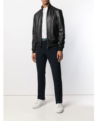 Blouson aviateur en cuir noir Emporio Armani