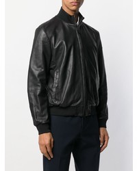 Blouson aviateur en cuir noir Emporio Armani