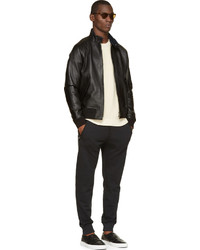 Blouson aviateur en cuir noir Acne Studios