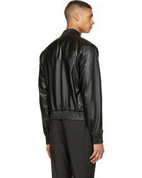 Blouson aviateur en cuir noir Calvin Klein Collection