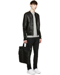 Blouson aviateur en cuir noir Marcelo Burlon County of Milan