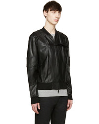 Blouson aviateur en cuir noir Marcelo Burlon County of Milan