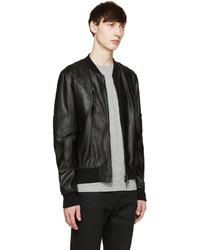 Blouson aviateur en cuir noir Marcelo Burlon County of Milan