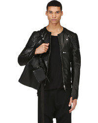 Blouson aviateur en cuir noir Alexander McQueen