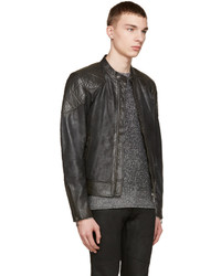 Blouson aviateur en cuir noir Belstaff