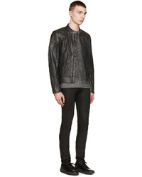 Blouson aviateur en cuir noir Belstaff